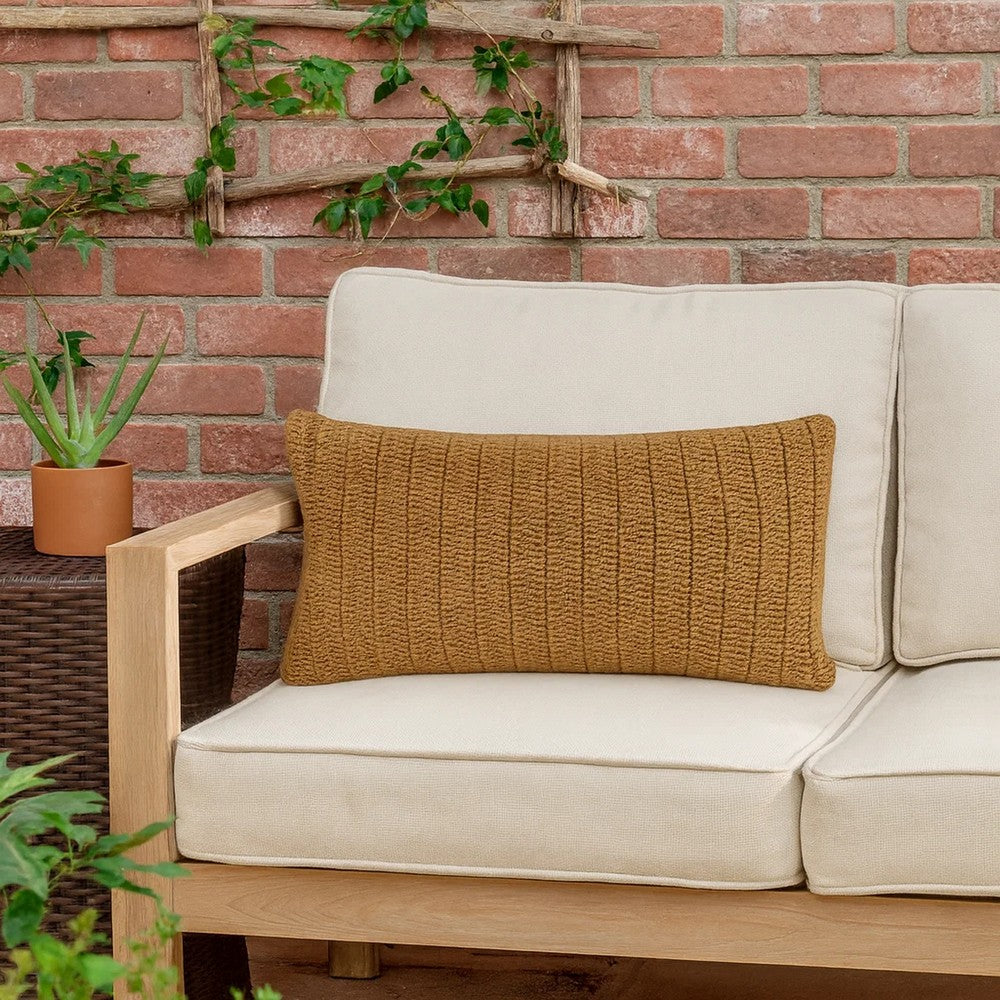 Rosie Accent Pillow | 14 x 26 | Hand Knitted | Brown Linen