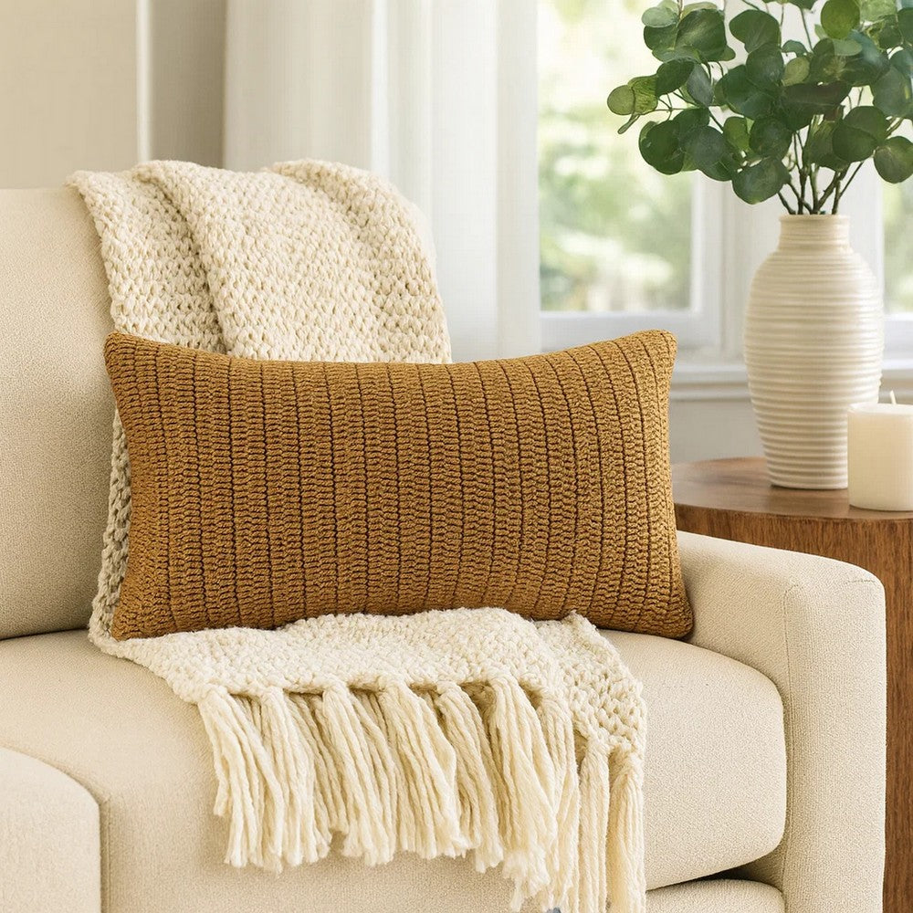 Rosie Accent Pillow | 14 x 26 | Hand Knitted | Brown Linen