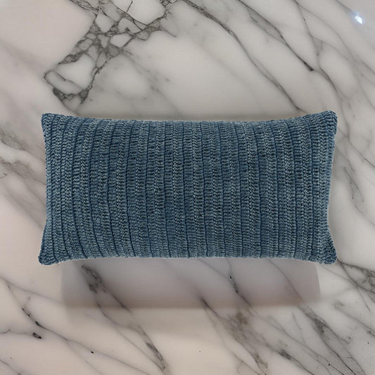 Rosie Accent Pillow | 14 x 26 | Hand Knitted | Blue Linen
