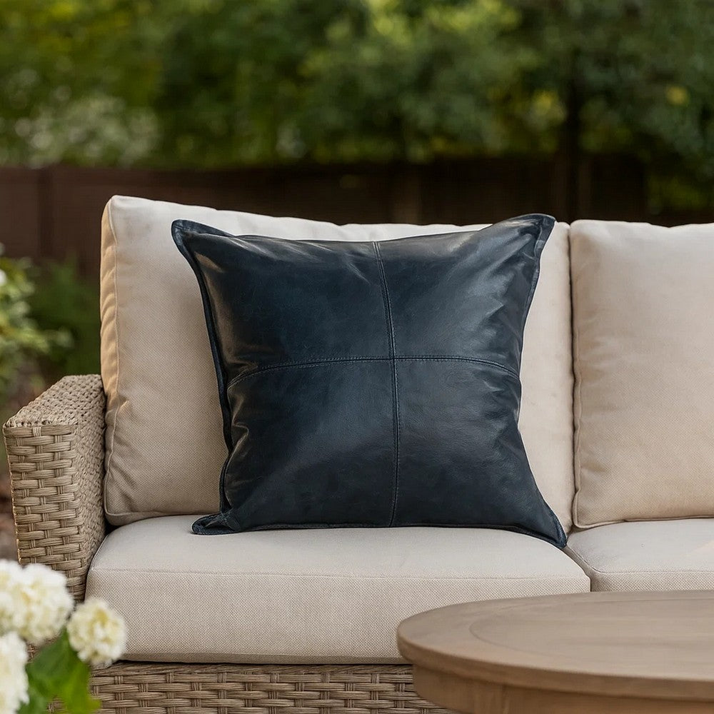 Norm Accent Pillow | 22" | Pieced Design | Classic Blue Leather