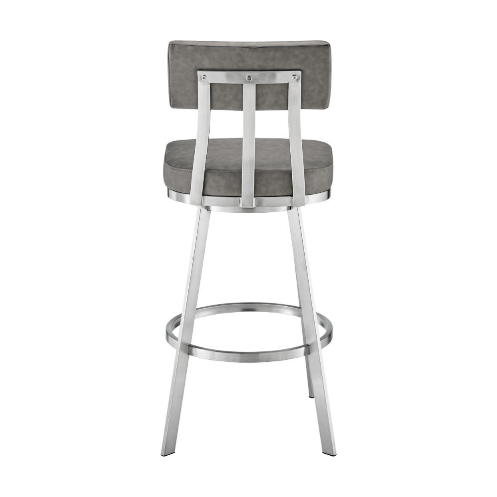 Col 26 Inch Swivel Counter Stool Gray Faux Leather Stainless Steel Frame By Casagear Home BM298850