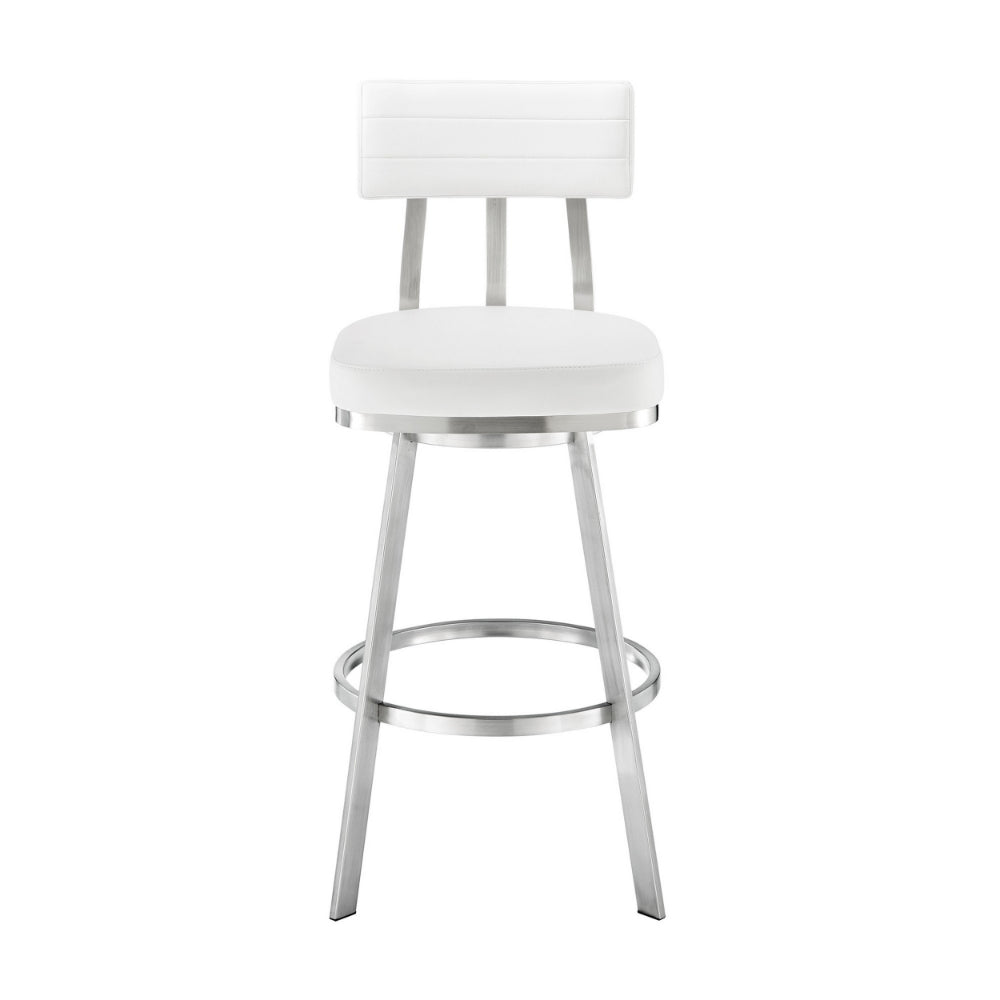 Col 26 Inch Swivel Counter Stool White Faux Leather Stainless Steel Frame By Casagear Home BM298852
