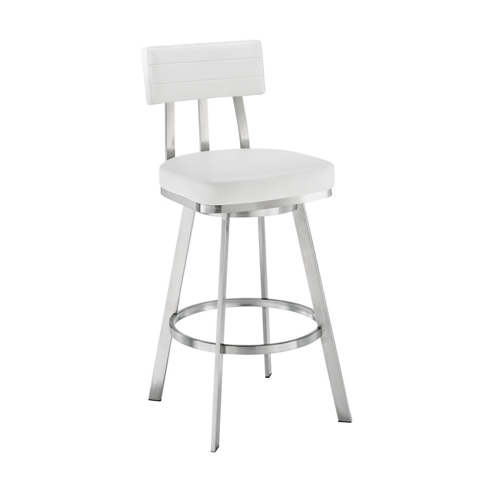 Col 26 Inch Swivel Counter Stool White Faux Leather Stainless Steel Frame By Casagear Home BM298852