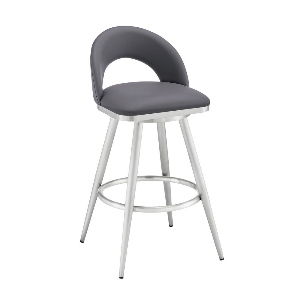 Teco 26 Inch Swivel Counter Stool Chrome Curved Back Gray Faux Leather By Casagear Home BM298856