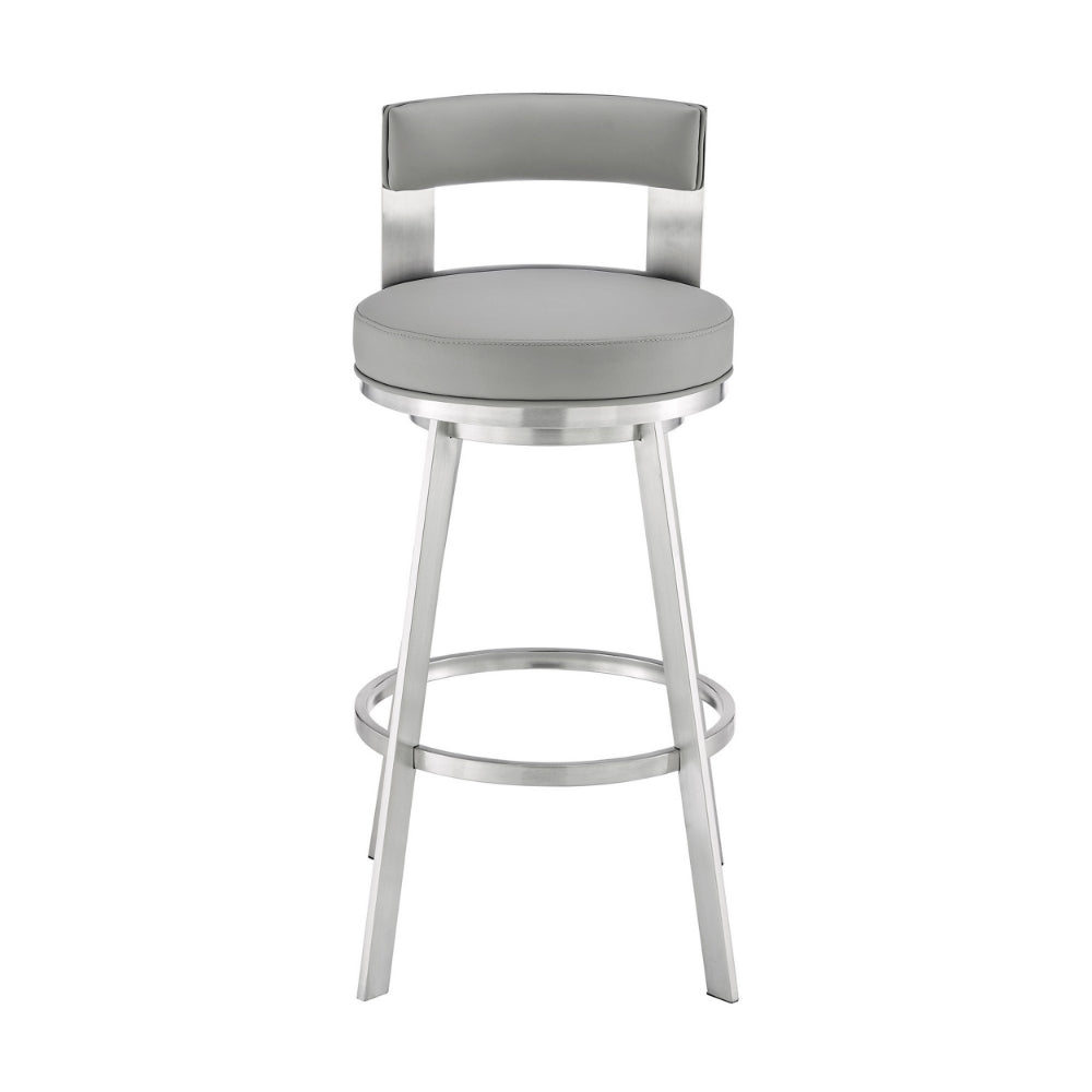 Nova 26 Inch Swivel Counter Stool Panel Back Steel Gray Faux Leather By Casagear Home BM298867