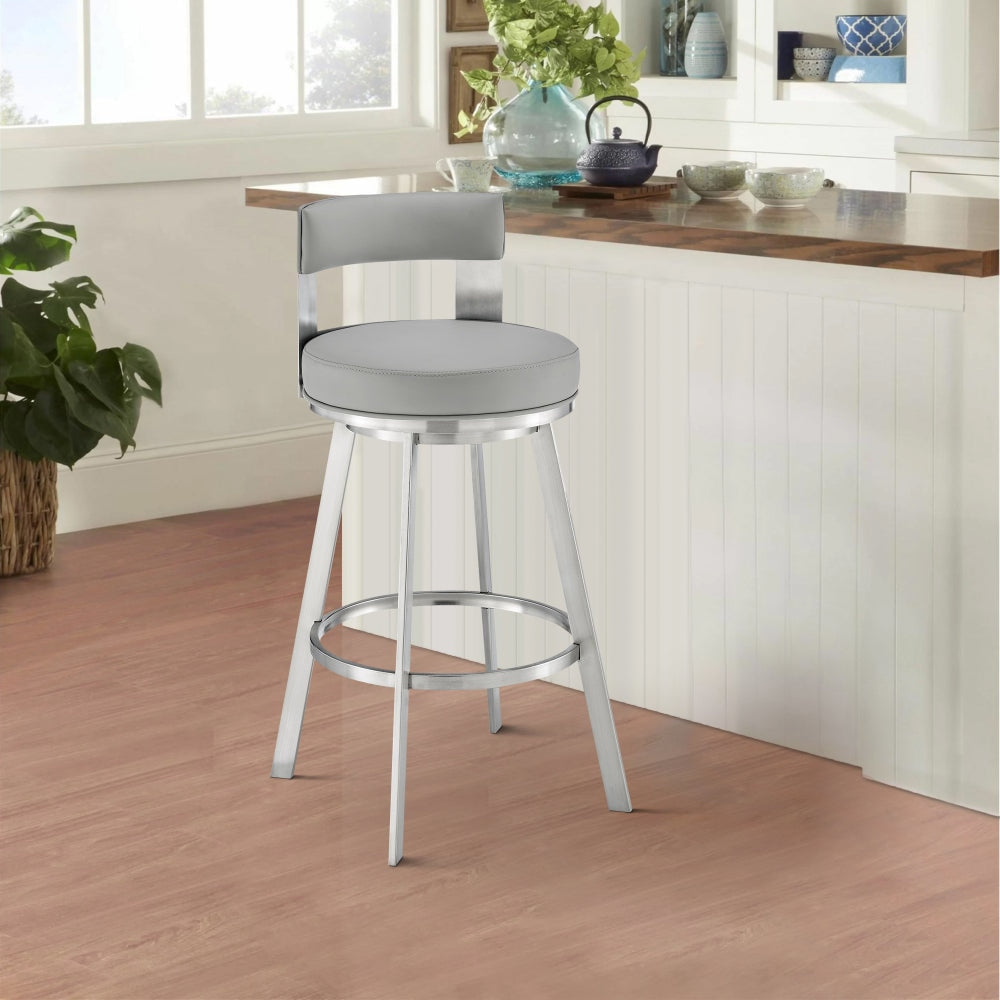 Nova Counter Stool | 26" | Swivel | Panel Back | Gray Faux Leather