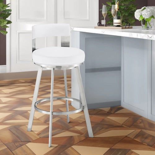 Nova Barstool | 30" | Swivel | Panel Back | White Faux Leather