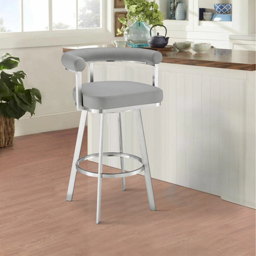 Gini Counter Stool | 26" | Swivel | Round Back | Gray Faux Leather