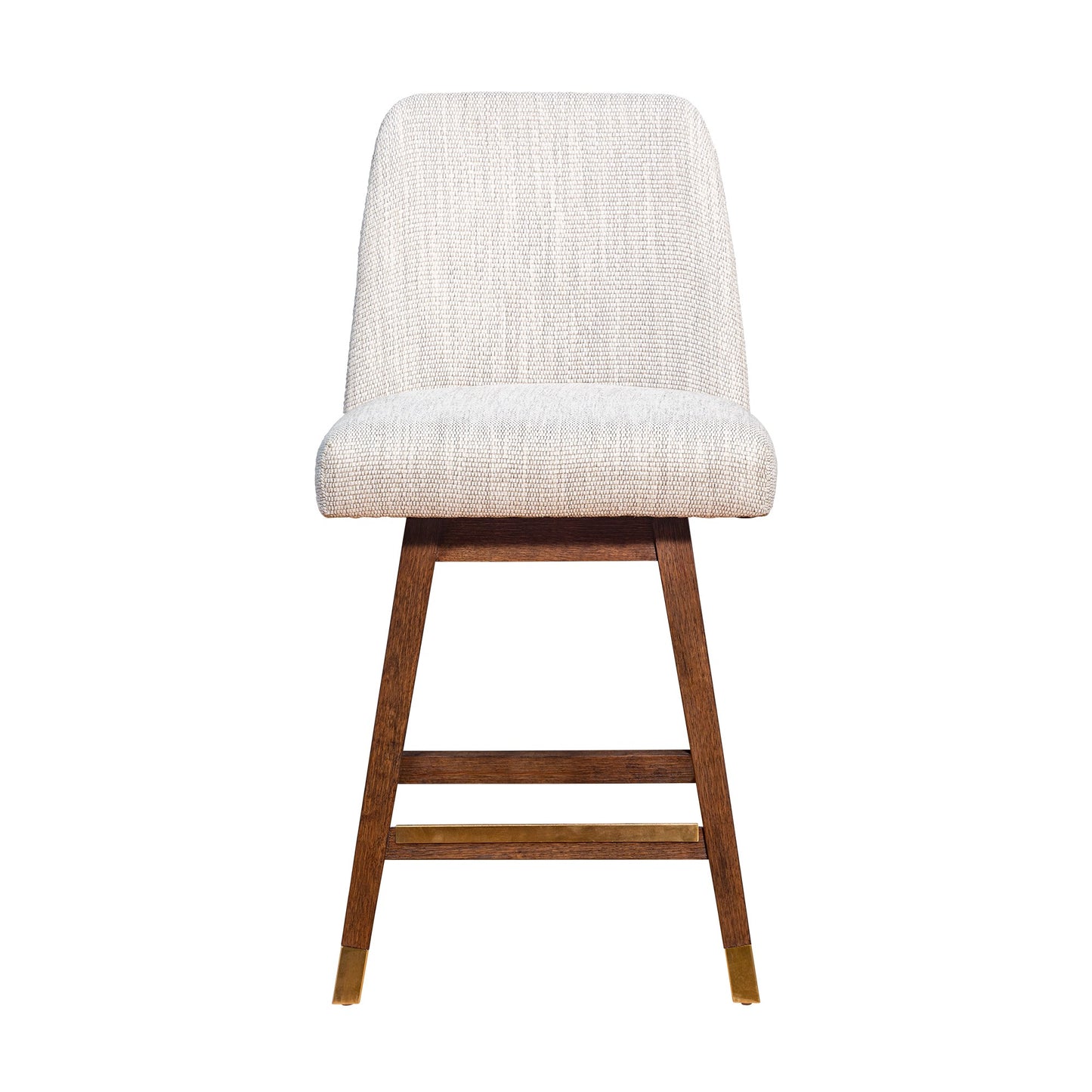 Lara 26 Inch Swivel Counter Stool Chair, Beige Polyester, Brown Wood Legs By Casagear Home