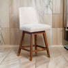 Lara Counter Stool Chair | 26" | Beige Polyester | Brown Wood Legs