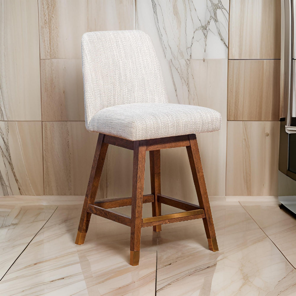 Lara Counter Stool Chair | 26" | Beige Polyester | Brown Wood Legs