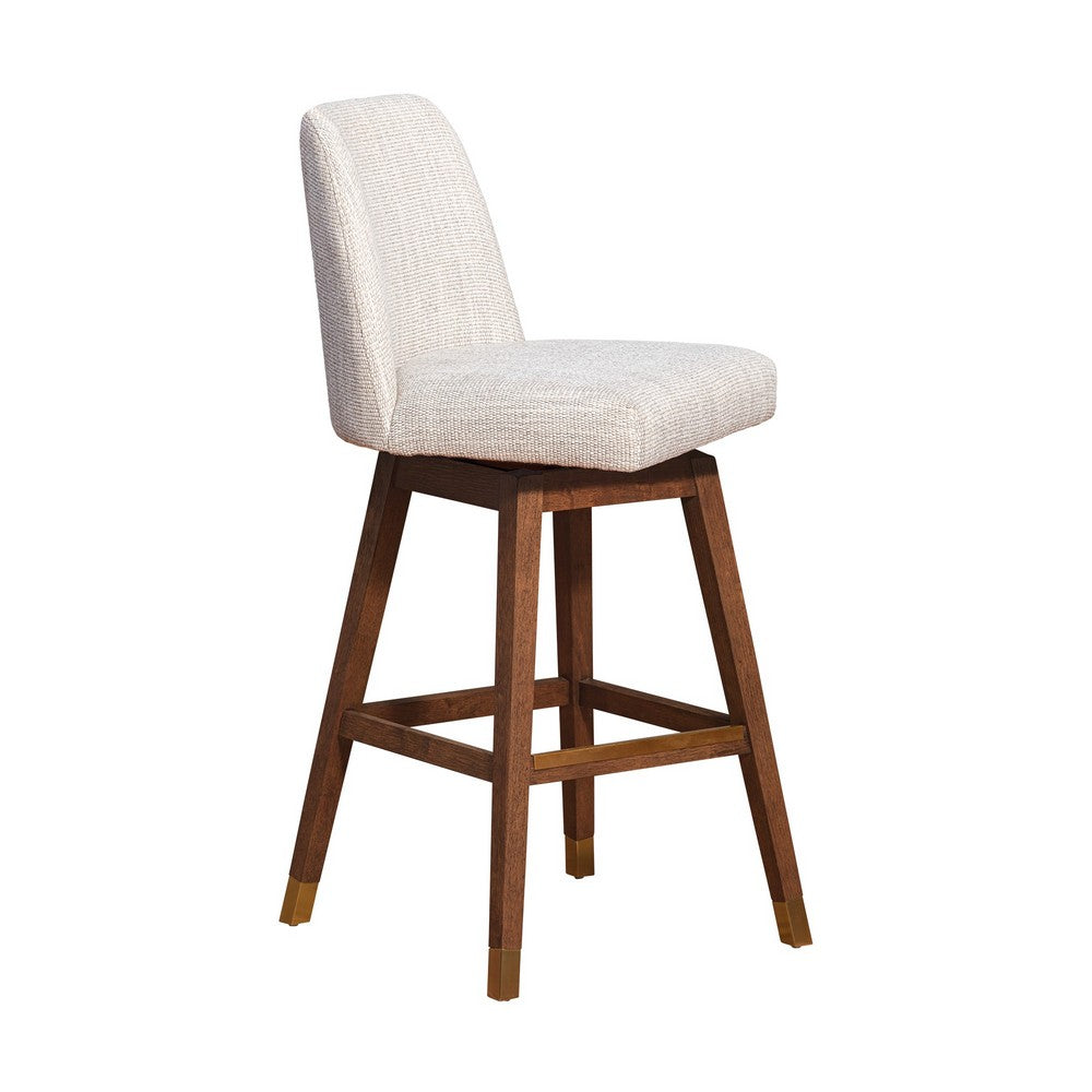 Lara Barstool Chair | 30’’ | Soft Beige Polyester | Brown Wood Legs BM298895