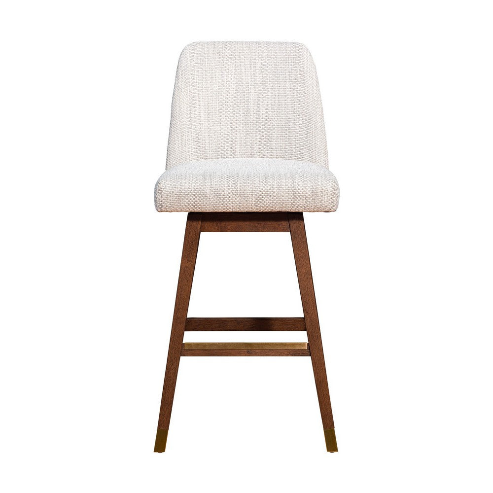 Lara Barstool Chair | 30’’ | Soft Beige Polyester | Brown Wood Legs BM298895
