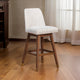 Lara Barstool Chair | 30" | Soft Beige Polyester | Brown Wood Legs