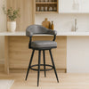 Knw Barstool Armchair | 30" | Swivel | Vintage Gray Faux Leather | Black