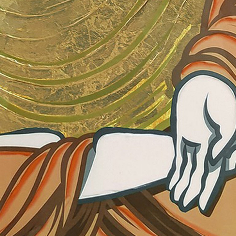 39 x 59 Hand Painted Buddha on Lotus Gold Frame Resin Coated Red Yellow BM298930