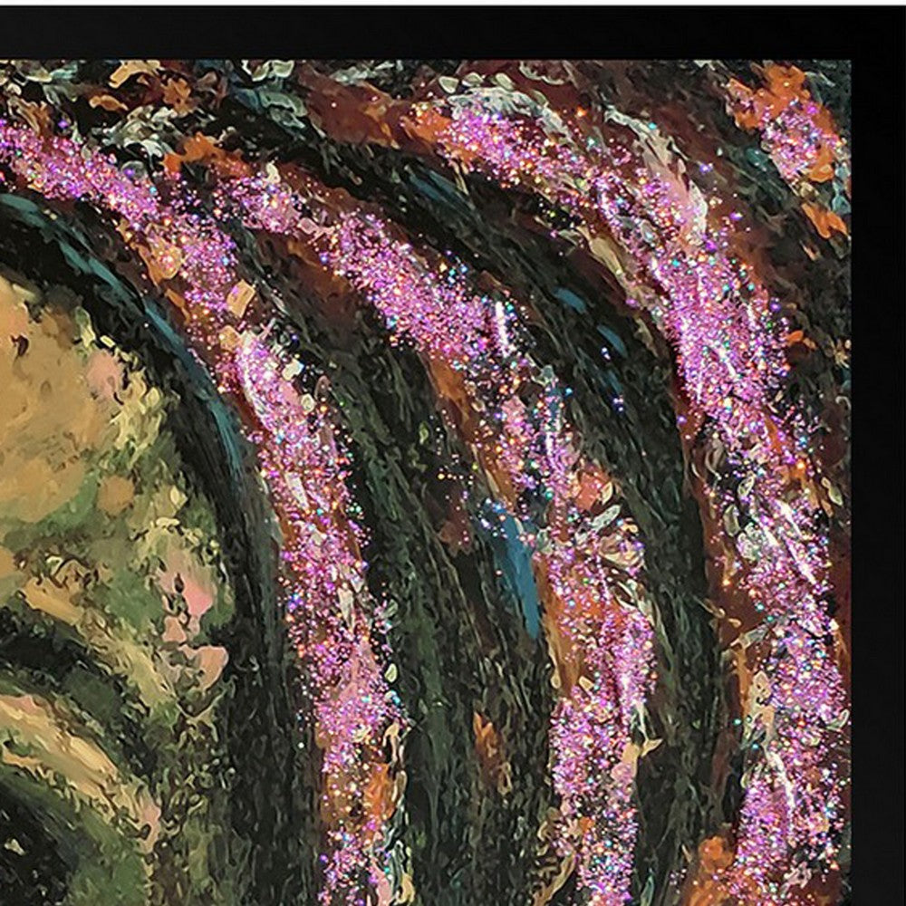 Rin 30 x 39 Hand Painted African Woman Resin Coat Warm Greens and Yellows BM298931