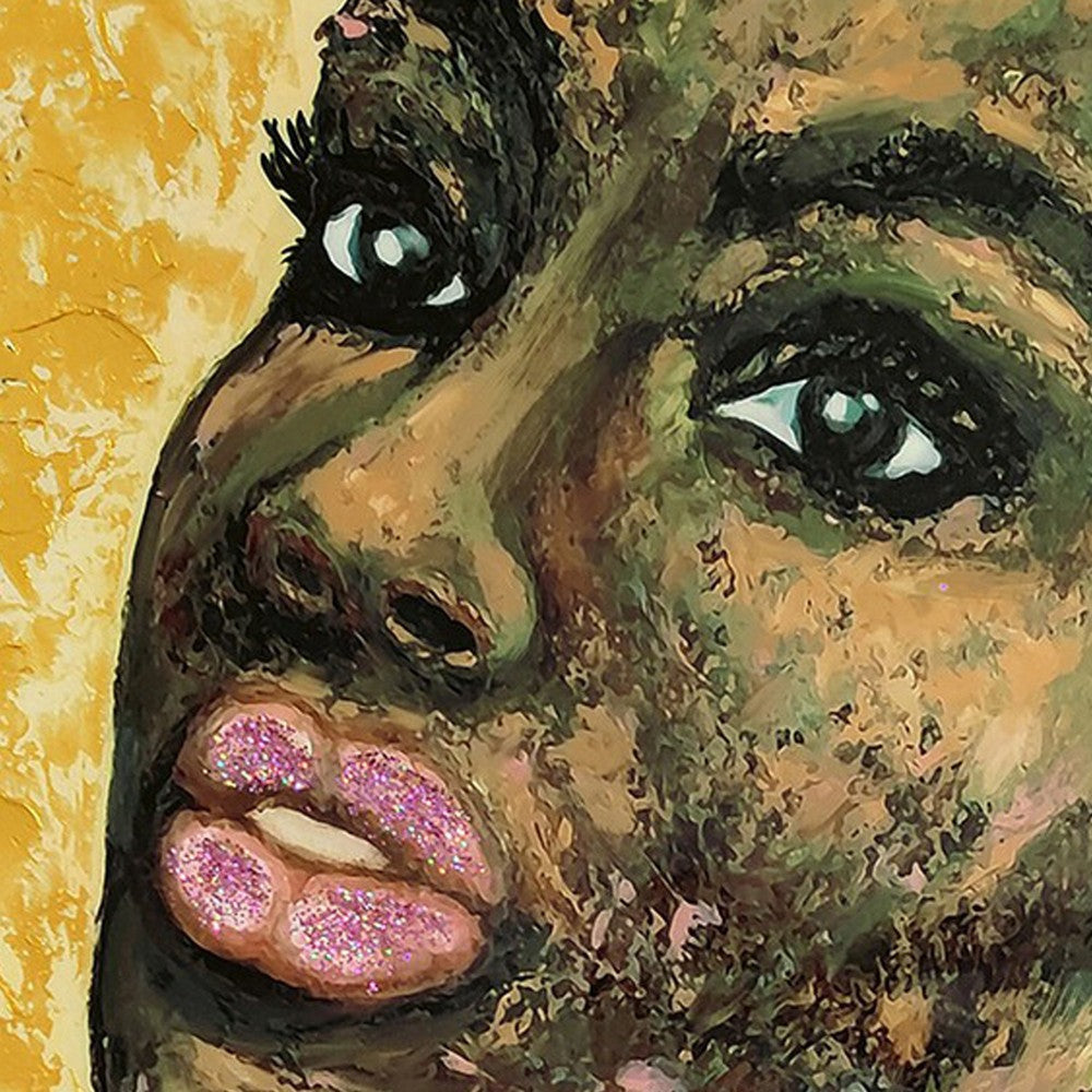 Rin 30 x 39 Hand Painted African Woman Resin Coat Warm Greens and Yellows BM298931