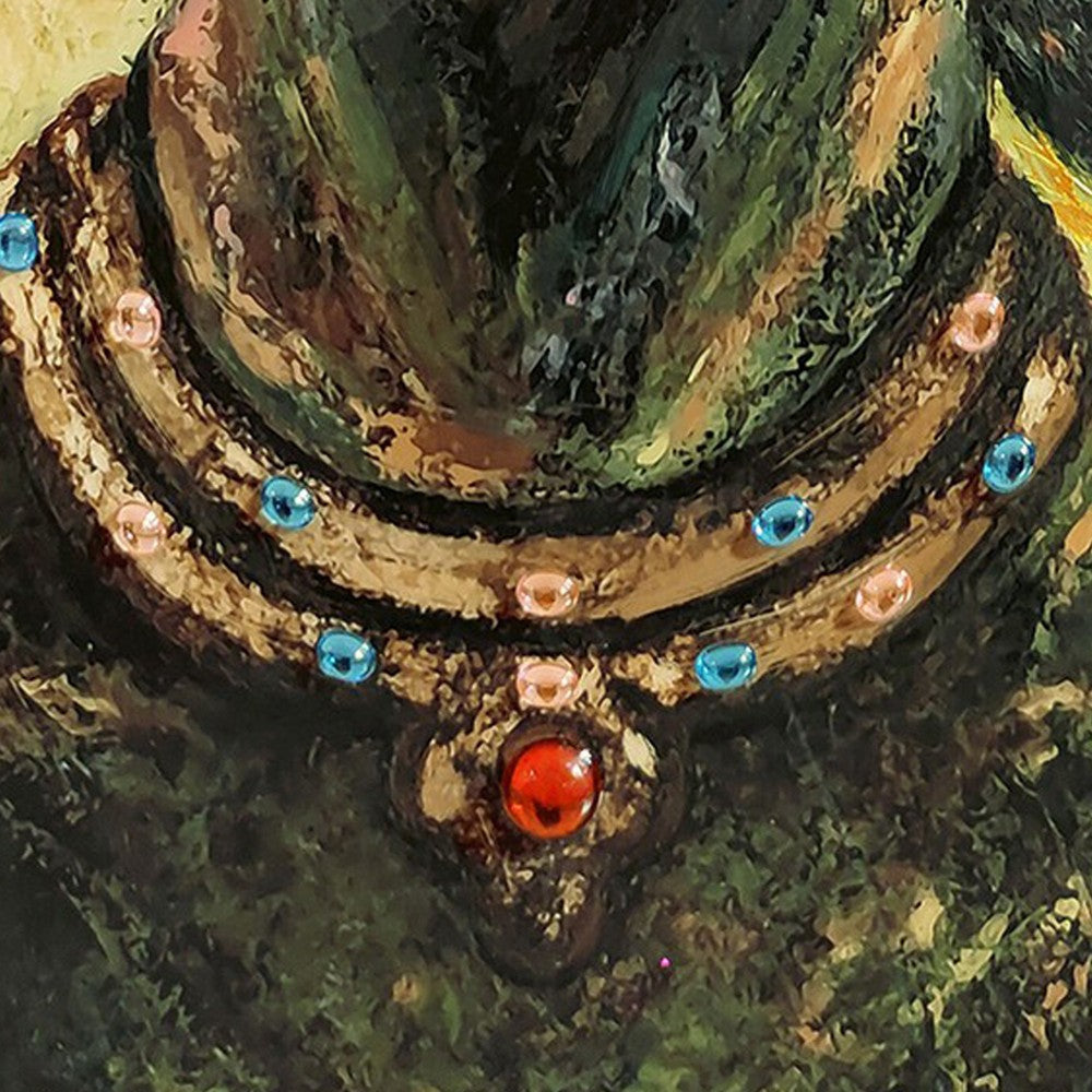 Rin 30 x 39 Hand Painted African Woman Resin Coat Warm Greens and Yellows BM298931