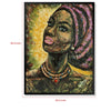 Rin 30 x 39 Hand Painted African Woman Resin Coat Warm Greens and Yellows BM298931