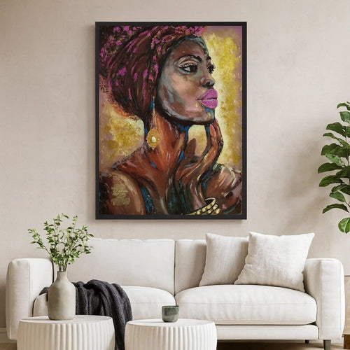 Rin Wall Art | 30 x 39 | African Woman | Hand Painted | Resin Coated