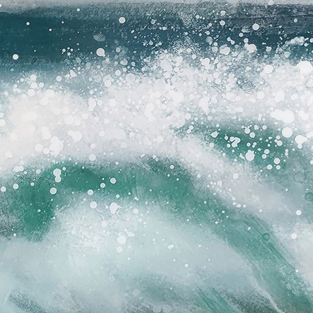 39 x 59 Hand Painted Cresting Waves White Frame Seafoam Green Ocean Blue BM298933