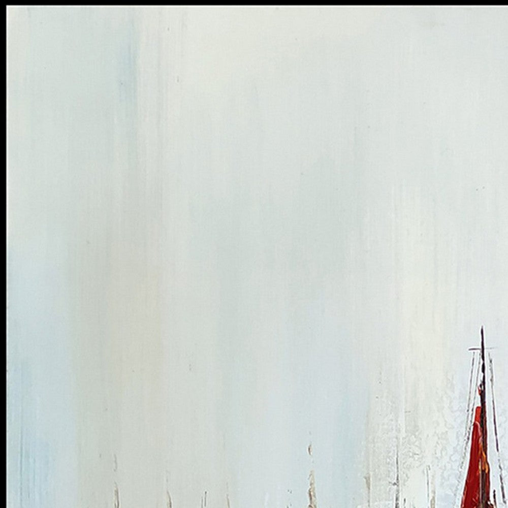 Hy 47 x 47 Hand Painted Multicolor Boats in Standing Water Black PS Frame BM298934