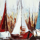 Hy 47 x 47 Hand Painted Multicolor Boats in Standing Water Black PS Frame BM298934