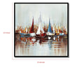 Hy 47 x 47 Hand Painted Multicolor Boats in Standing Water Black PS Frame BM298934