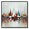 Hy 47 x 47 Hand Painted Multicolor Boats in Standing Water, Black PS Frame