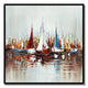 Hy 47 x 47 Hand Painted Multicolor Boats in Standing Water, Black PS Frame