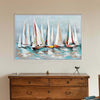 Hy Wall Art | 39 x 59 | Floating Boats | Hand Painted | White Frame