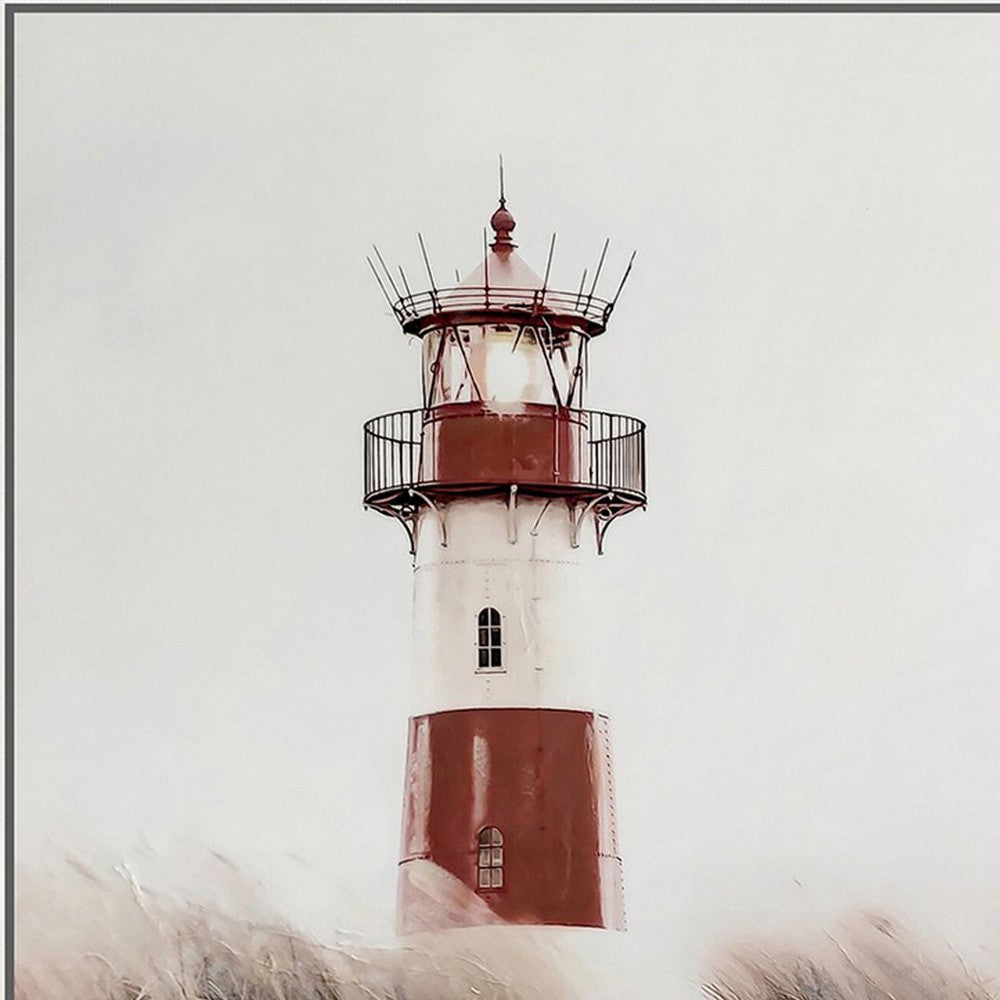 39 x 59 Hand Painted Lighthouse Atop Grassy Beach Resin Frame Multicolor BM298937