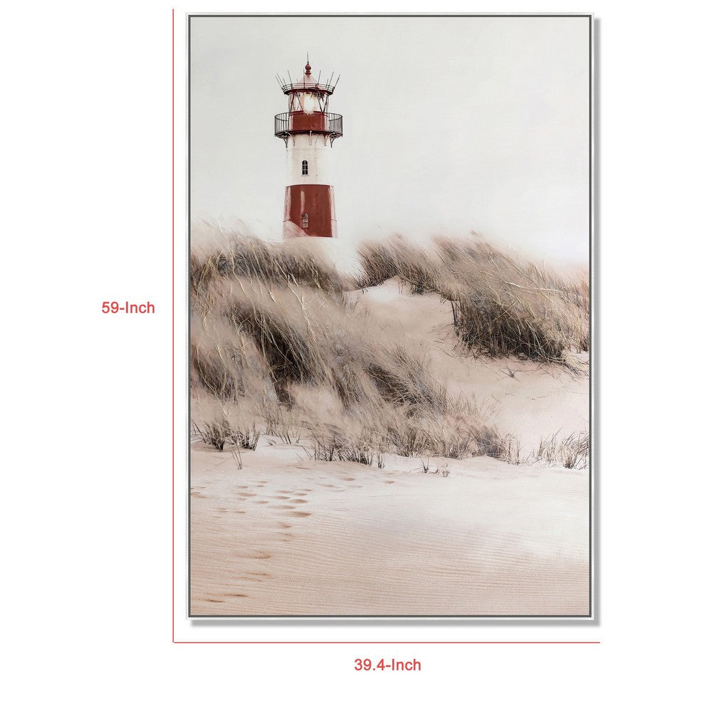 39 x 59 Hand Painted Lighthouse Atop Grassy Beach Resin Frame Multicolor BM298937