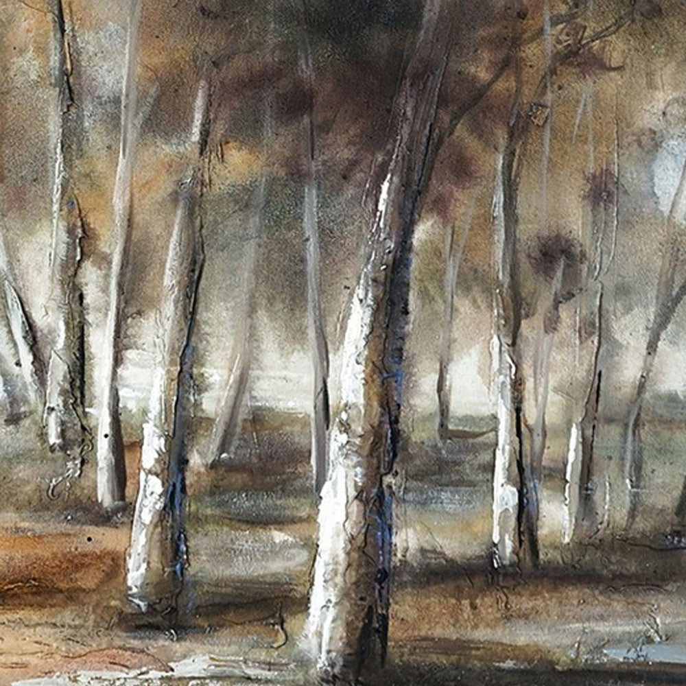 39 x 59 Hand Painted Forest Scenery Resin Coat Warm Blues and Browns BM298938
