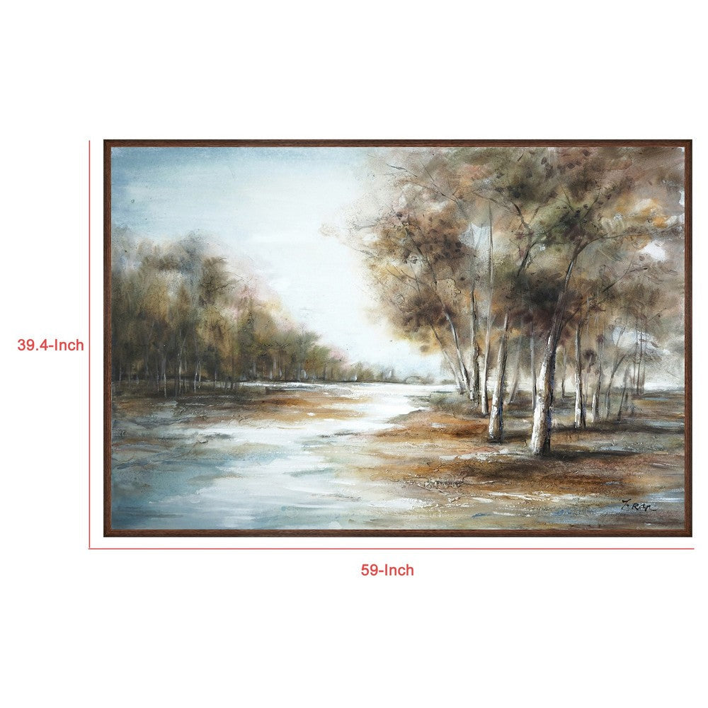 39 x 59 Hand Painted Forest Scenery Resin Coat Warm Blues and Browns BM298938