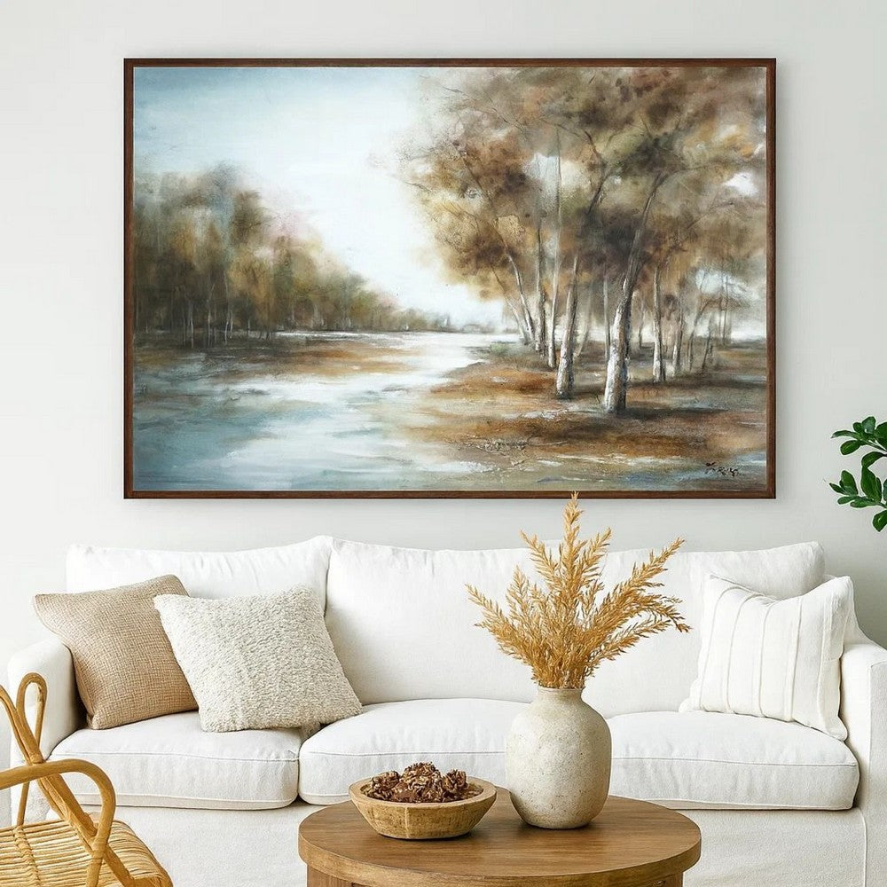 39 x 59 Hand Painted Forest Scenery, Resin Coat, Warm Blues and Browns