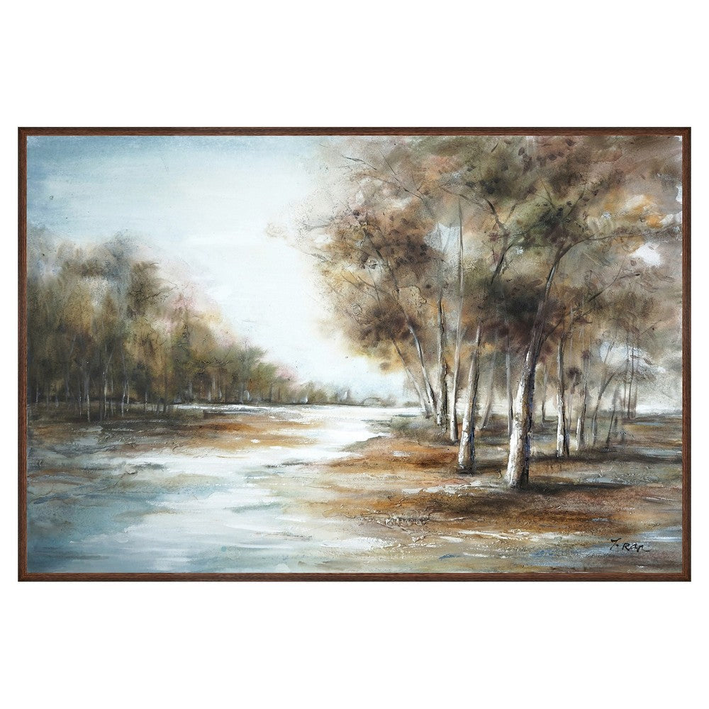 39 x 59 Hand Painted Forest Scenery, Resin Coat, Warm Blues and Browns