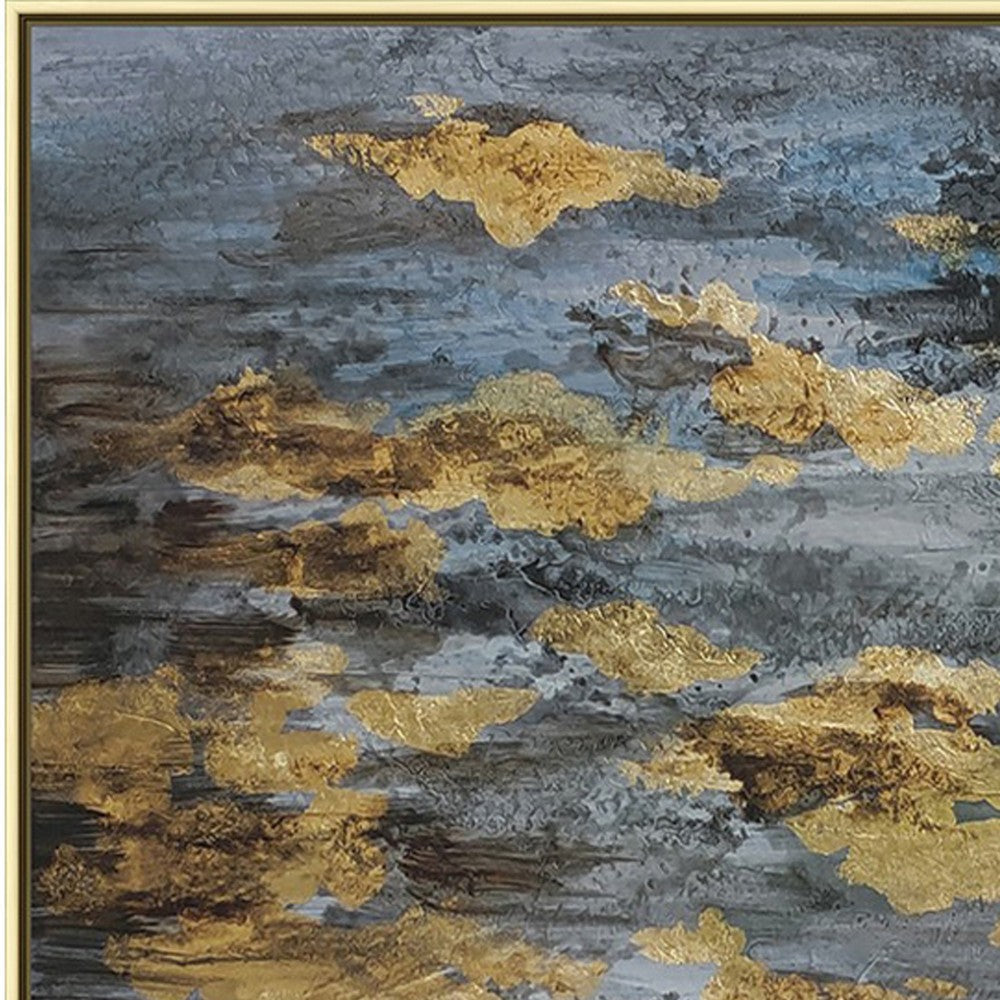 39 x 59 Hand Painted Sky with Gold Foil Clouds Silver Frame Resin Coat BM298942
