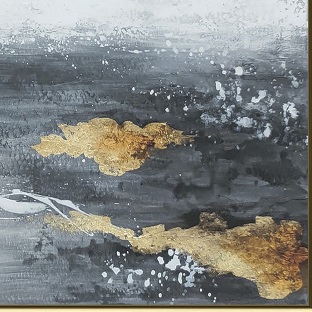 39 x 59 Hand Painted Sky with Gold Foil Clouds Silver Frame Resin Coat BM298942