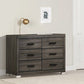 Lola 57 Inch Wood Dresser 6 Drawers Black Metal Bar Handles Dark Gray By Casagear Home BM298944