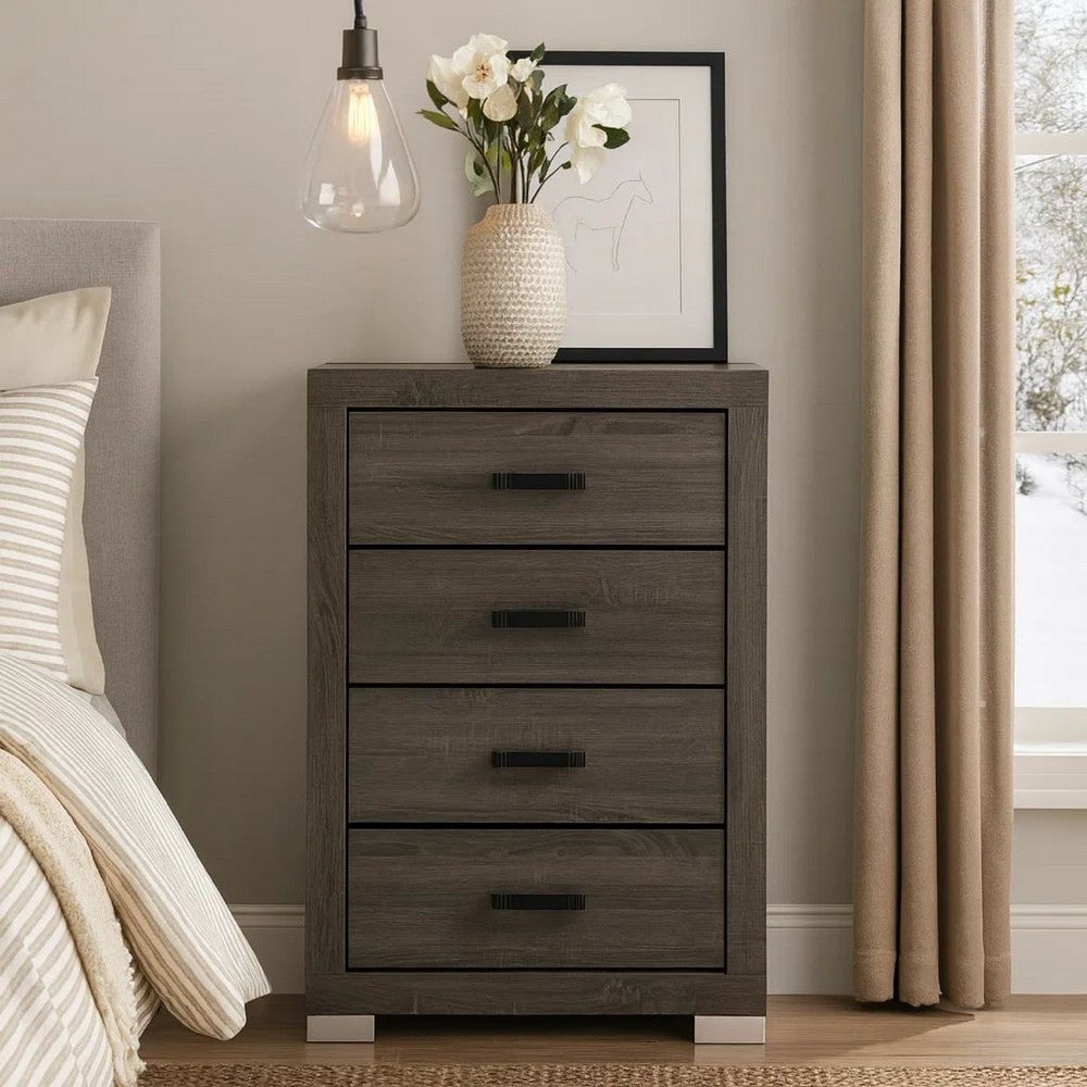 Lola Tall Dresser | 46" | 4 Drawers | Dark Gray | Metal Bar Handles