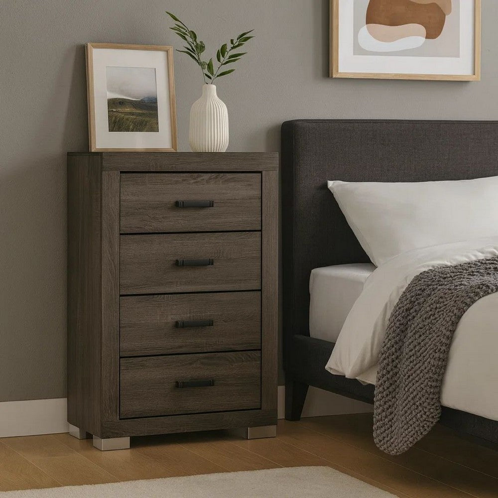 Lola Tall Dresser | 46" | 4 Drawers | Dark Gray | Metal Bar Handles