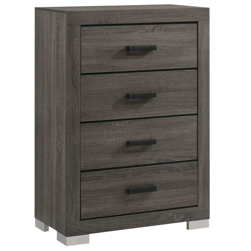 Benjara Lola 46 Inch Tall Dresser Chest, 5 Drawers, Metal Bar Handles, Dark, Gray and Black Benjara Lola 46 Inch Tall Dresser Chest, 5 Drawers, Metal Bar Handles, Dark, Gray and Black