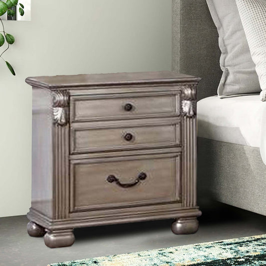 Aza 28 Inch Classic 3 Drawer Nightstand, Metal Drop Handles, Champagne Gold By Casagear Home