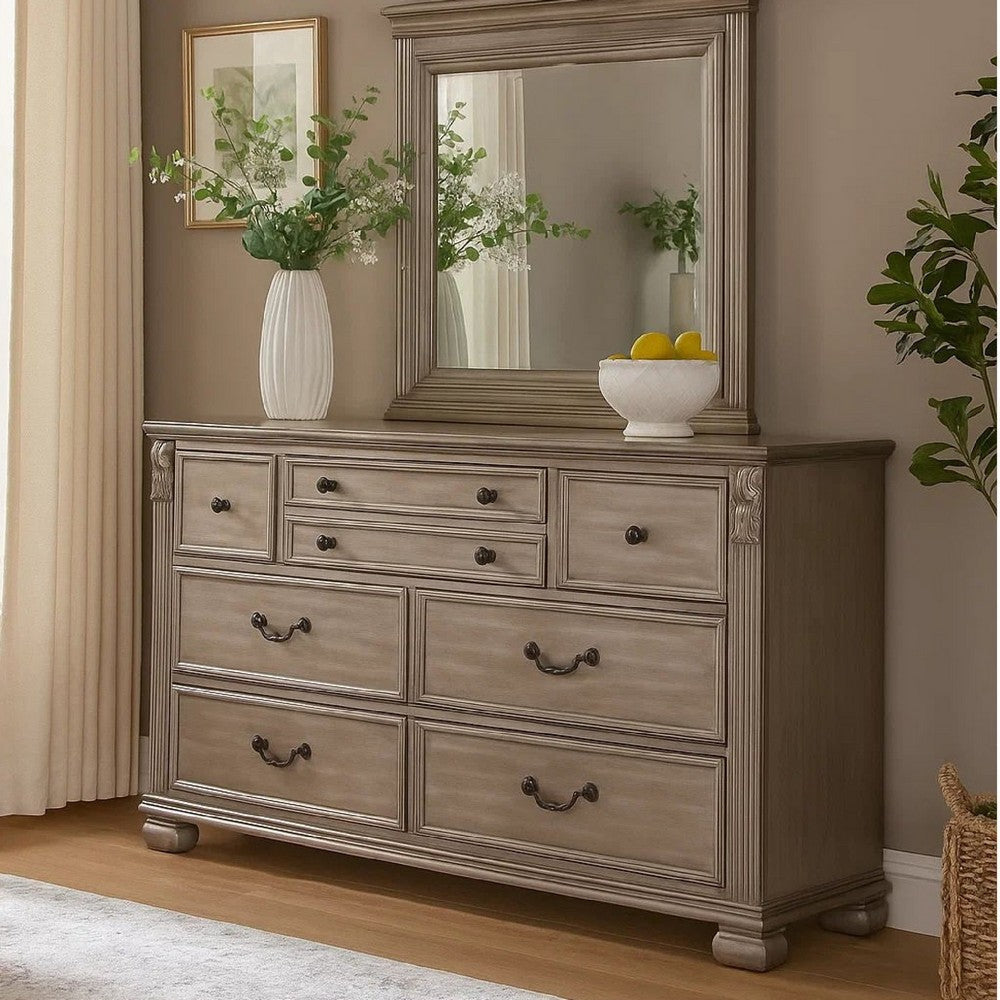 AZA 59 inch Classic Dresser, 8 Drawers, Metal Drop Handles, Champagne Gold AZA 59 inch Classic Dresser, 8 Drawers, Metal Drop Handles, Champagne Gold