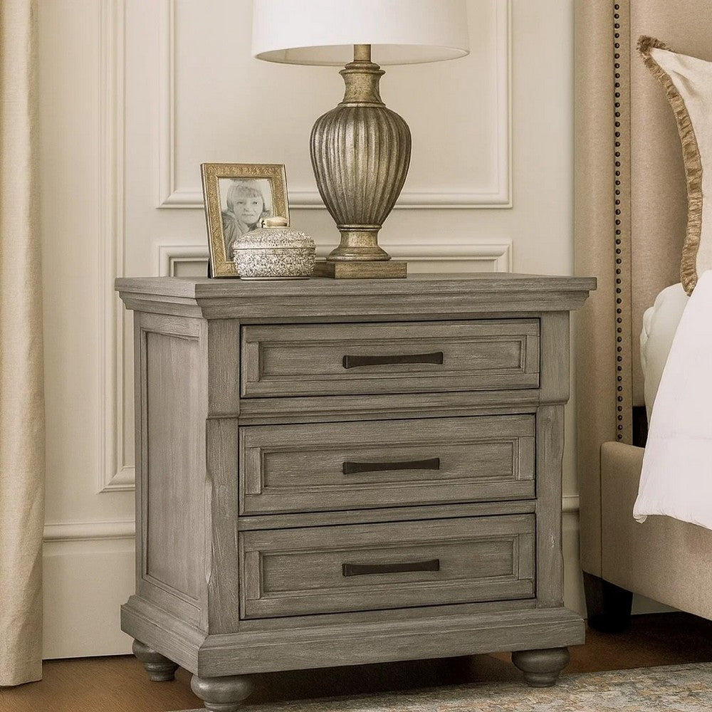 Demi Nightstand | 29" | 3 Drawers | Oak Gray | Metal Bar Handles