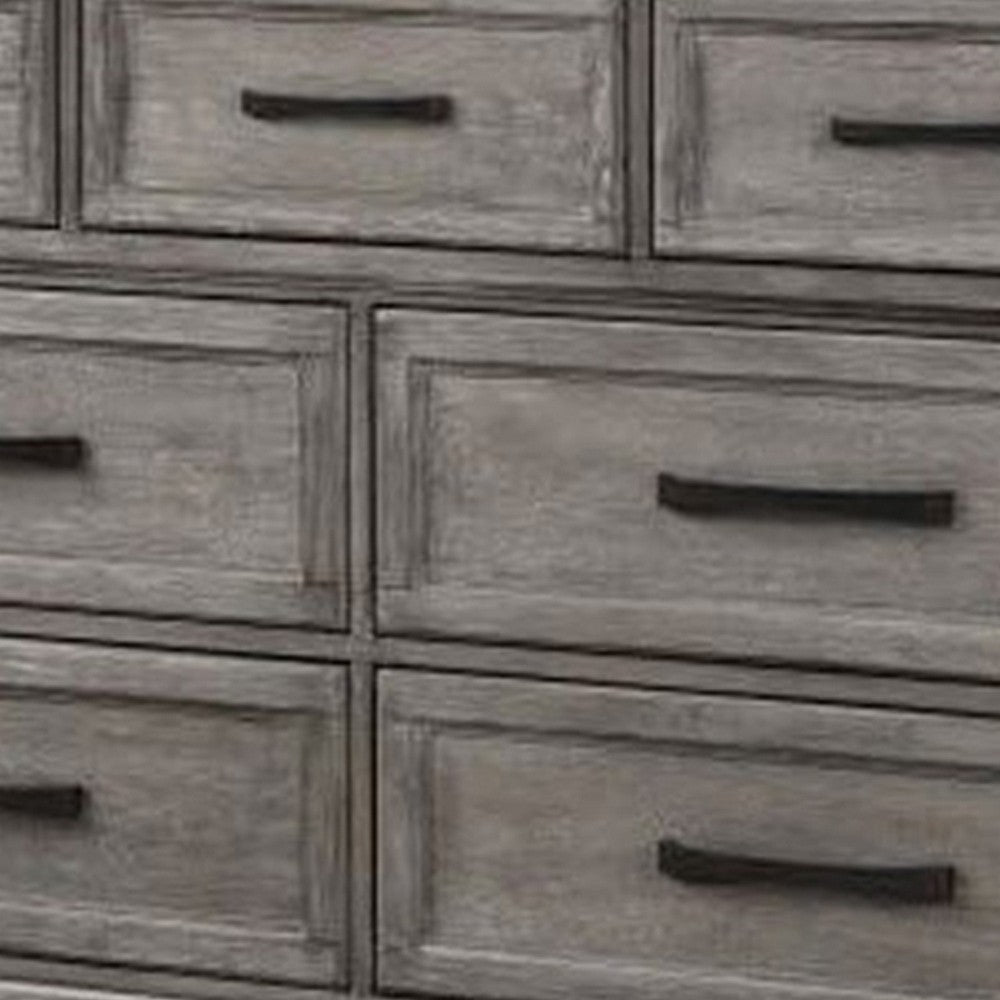 Demi 65 Inch Wood Dresser with 7 Drawers Metal Bar Handles Oak Gray By Casagear Home BM298950