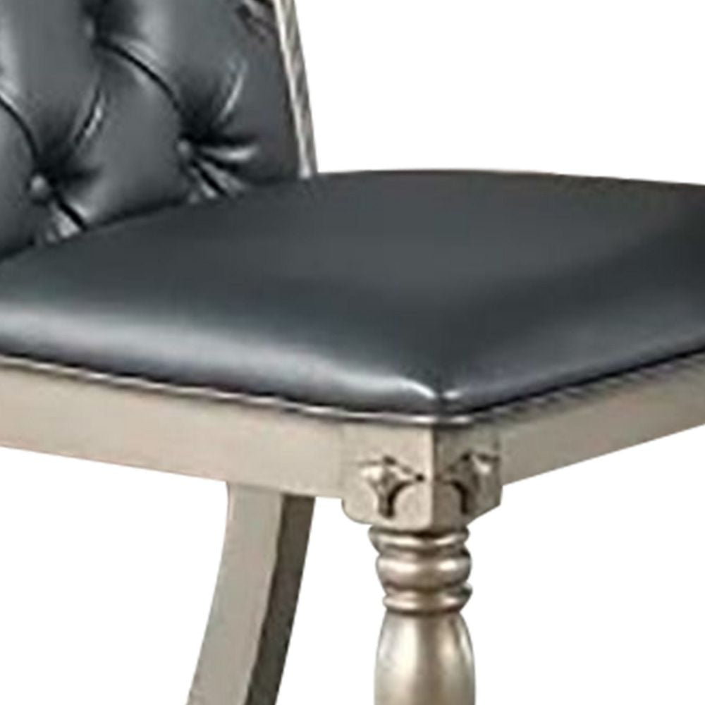 Kipp 25 Inch Set of 2 Armless Dining Chairs Tufted Back Gray Faux Leather BM298951