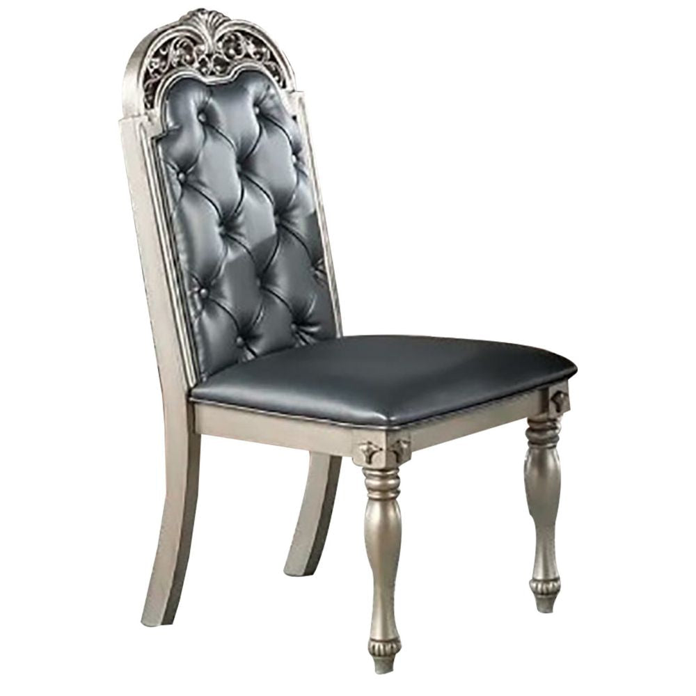 Kipp 25 Inch Set of 2 Armless Dining Chairs, Tufted Back, Gray Faux Leather